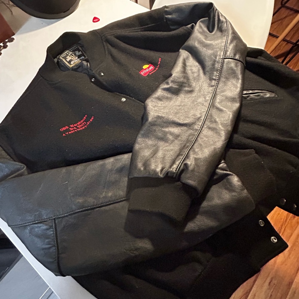 Vintage Black Varsity Jacket, with 2 patches XXL